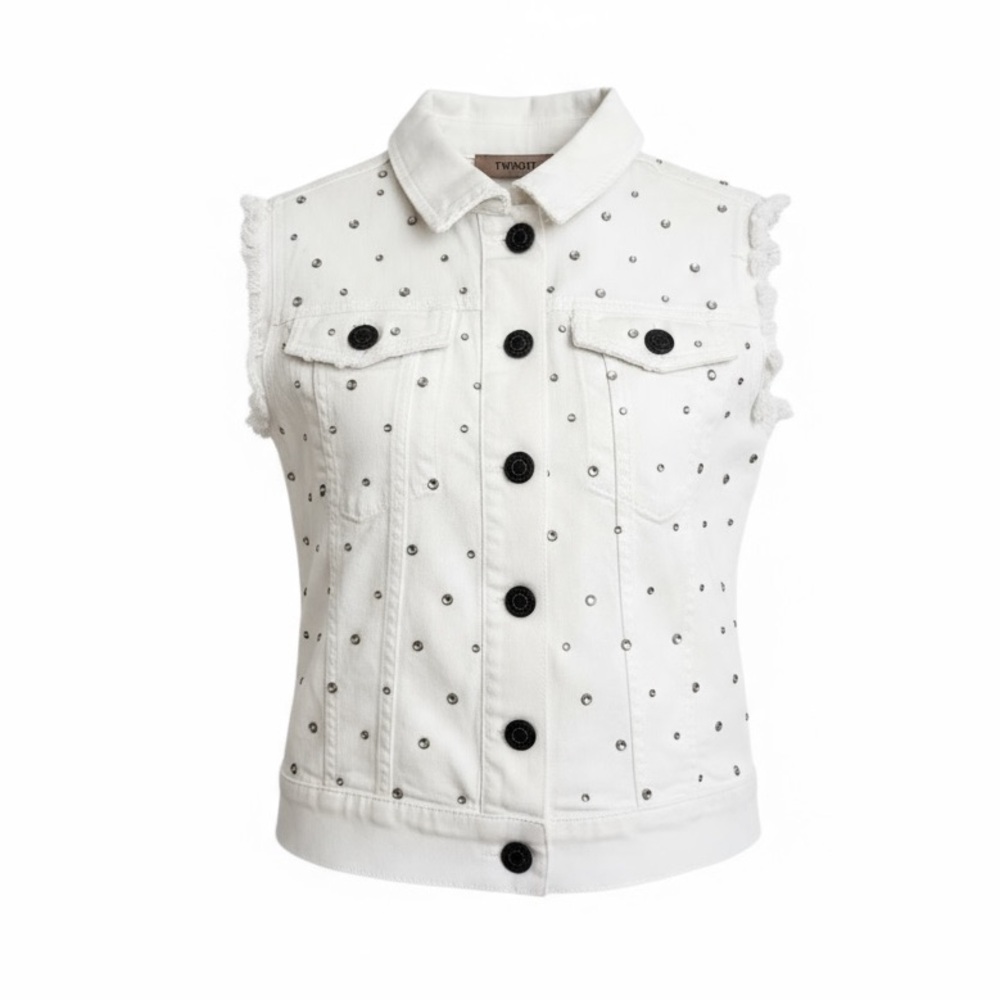 Twin-Set White Bedazzled Jean Jacket